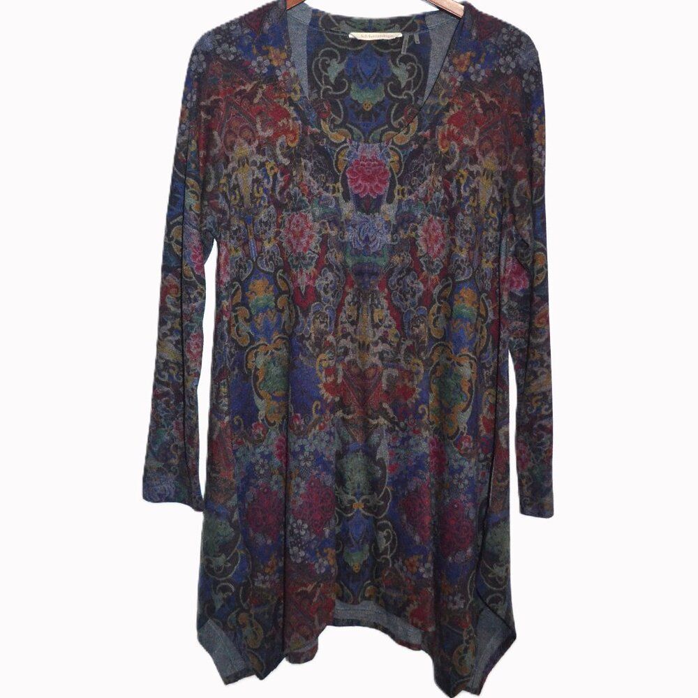 Soft Surroundings Floral Knit Tunic Medium Asymmetrical Hem Colorful Cozy Casual